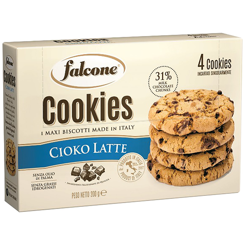 Печенье Falcone Cookies сахарное с молочным шоколадом, 200г