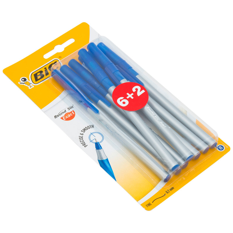 Ручки Bic Round Stic Exact шариковые синие, 4шт + 2шт в подарок — фото 1